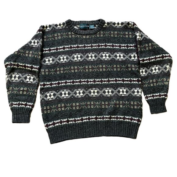 Cricketeer Fair Isle Pullover Sweater Grey Multi Acrylic Vintage 90s Oversized - Picture 2 of 7